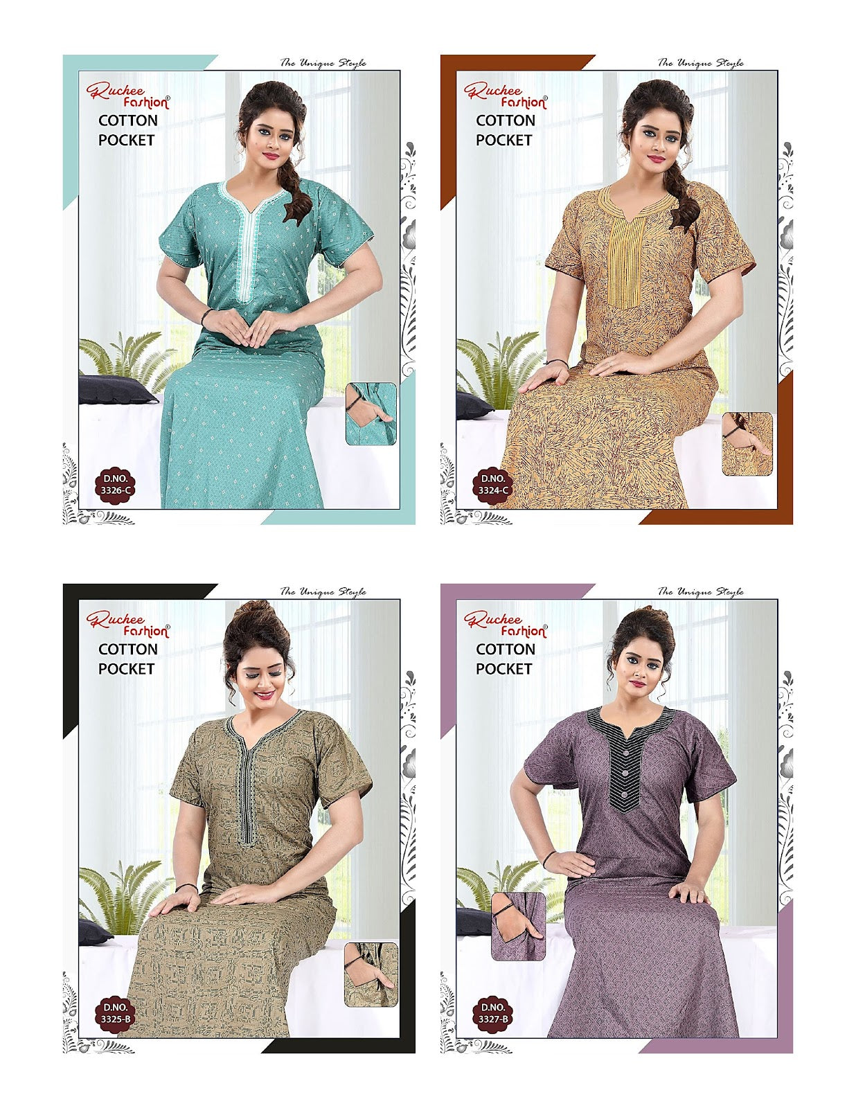Cotton V Neck Ruchee Fashion Night Gowns Manufacturer Gujarat
