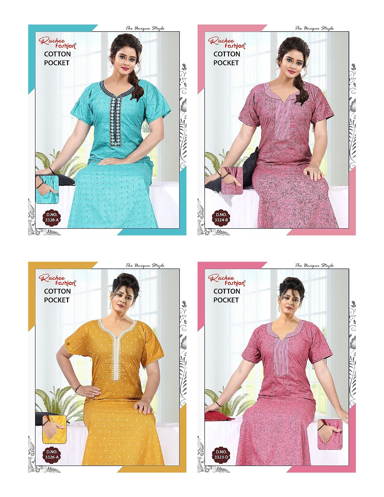 Cotton V Neck Ruchee Fashion Night Gowns Manufacturer Gujarat