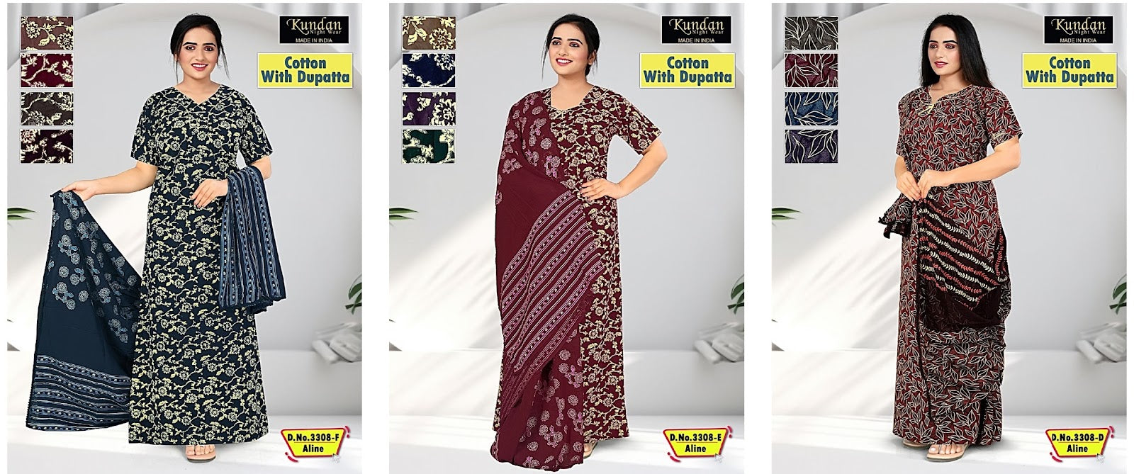 Cotton With Dupatta Wld Night Gowns Wholesale Rate