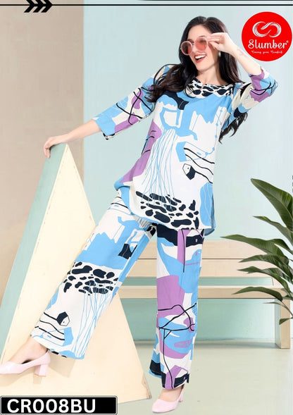 Cr008 New Colours Slumber Heavy Rayon Co Ord Set Manufacturer Gujarat