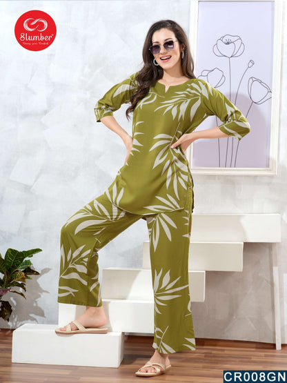 Cr008 Two Pockets Slumber Rayon Co Ord Set Exporter