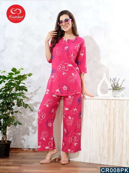 Cr008 Two Pockets Slumber Rayon Co Ord Set Exporter