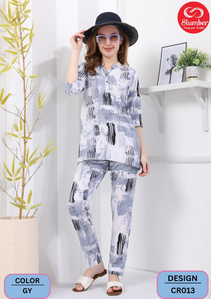 Cr013 New Slumber Rayon Co Ord Set Exporter Gujarat
