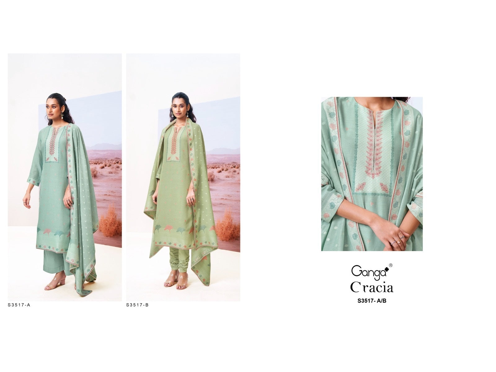 Cracia 3517 Ganga Silk Jacquard Plazzo Style Suits Manufacturer India