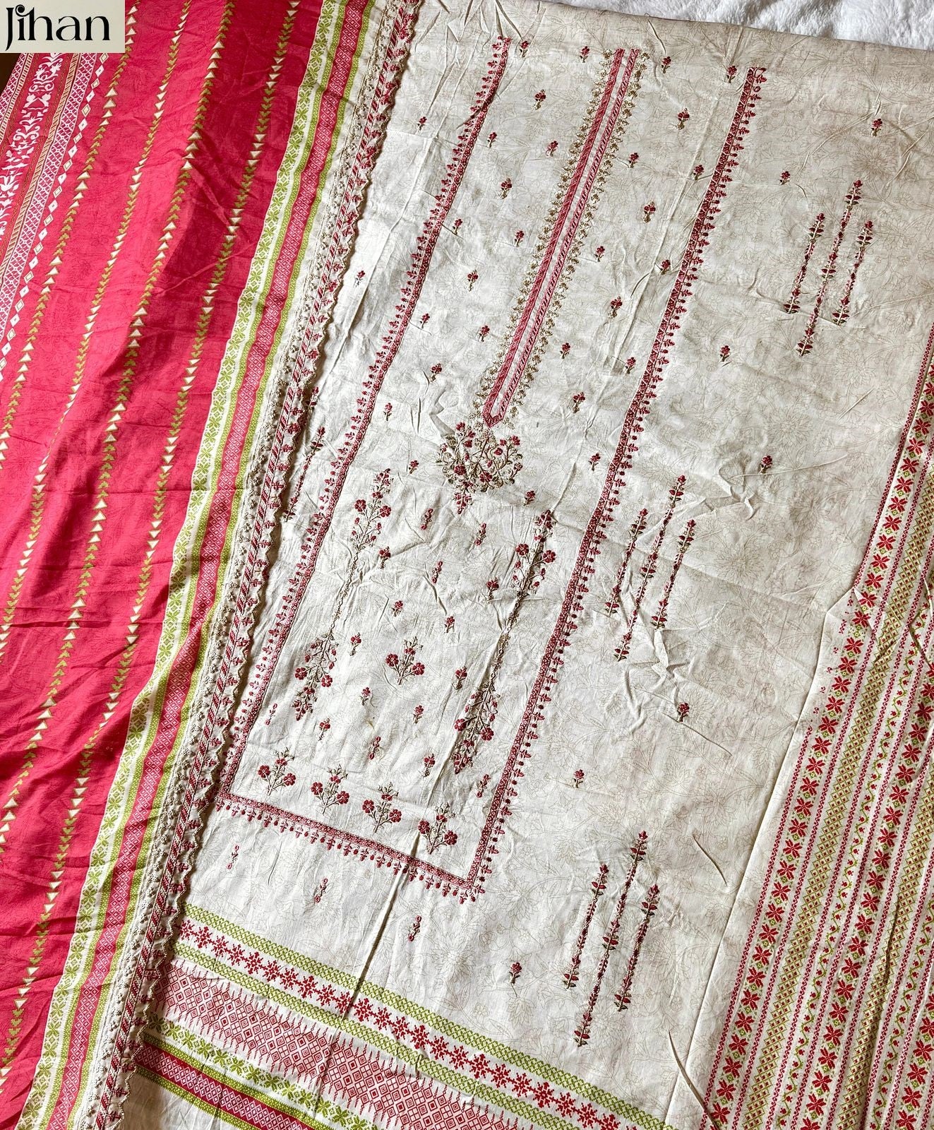 Crafted Elegance Jihan Pure Lawn Karachi Salwar Suits Exporter Ahmedabad