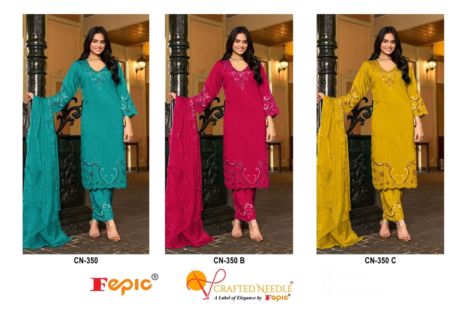 Crafted Needle Cn 350 Fepic Linen Pakistani Readymade Suits Supplier Ahmedabad