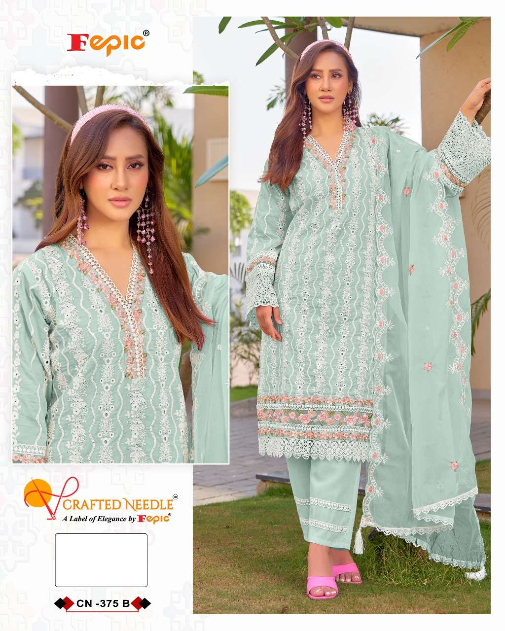 Crafted Needle Cn 375 Fepic Cambric Pakistani Readymade Suits Exporter