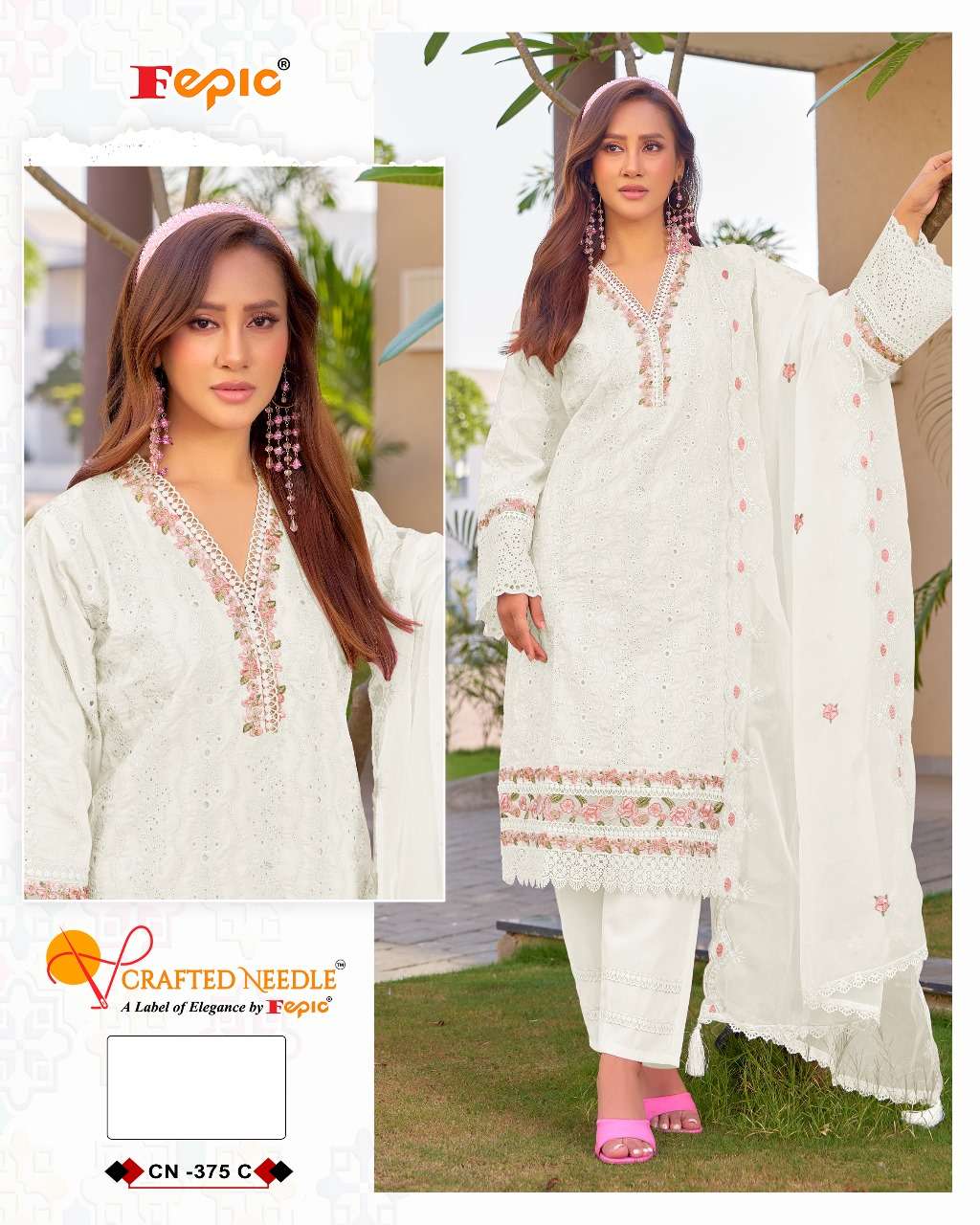 Crafted Needle Cn 375 Fepic Cambric Pakistani Readymade Suits Exporter