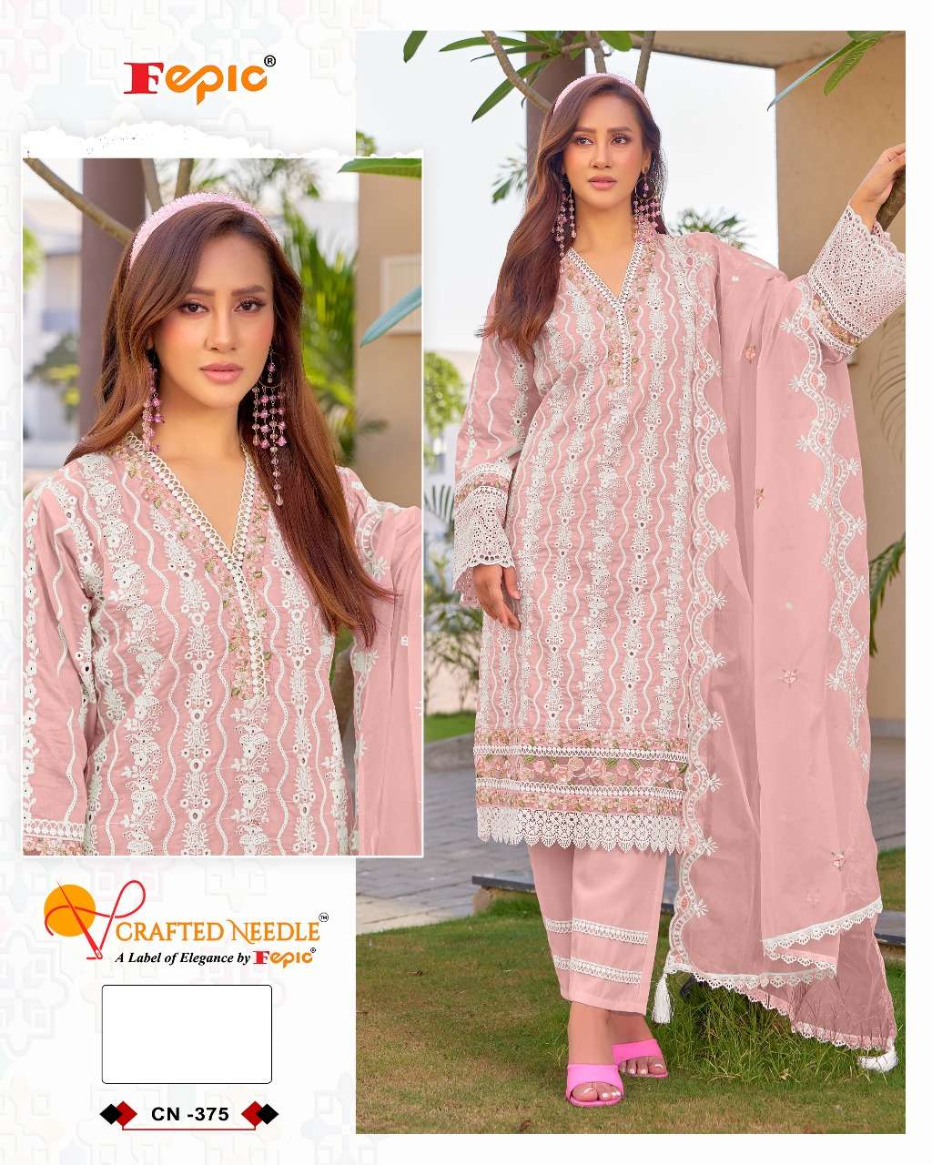 Crafted Needle Cn 375 Fepic Cambric Pakistani Readymade Suits Exporter