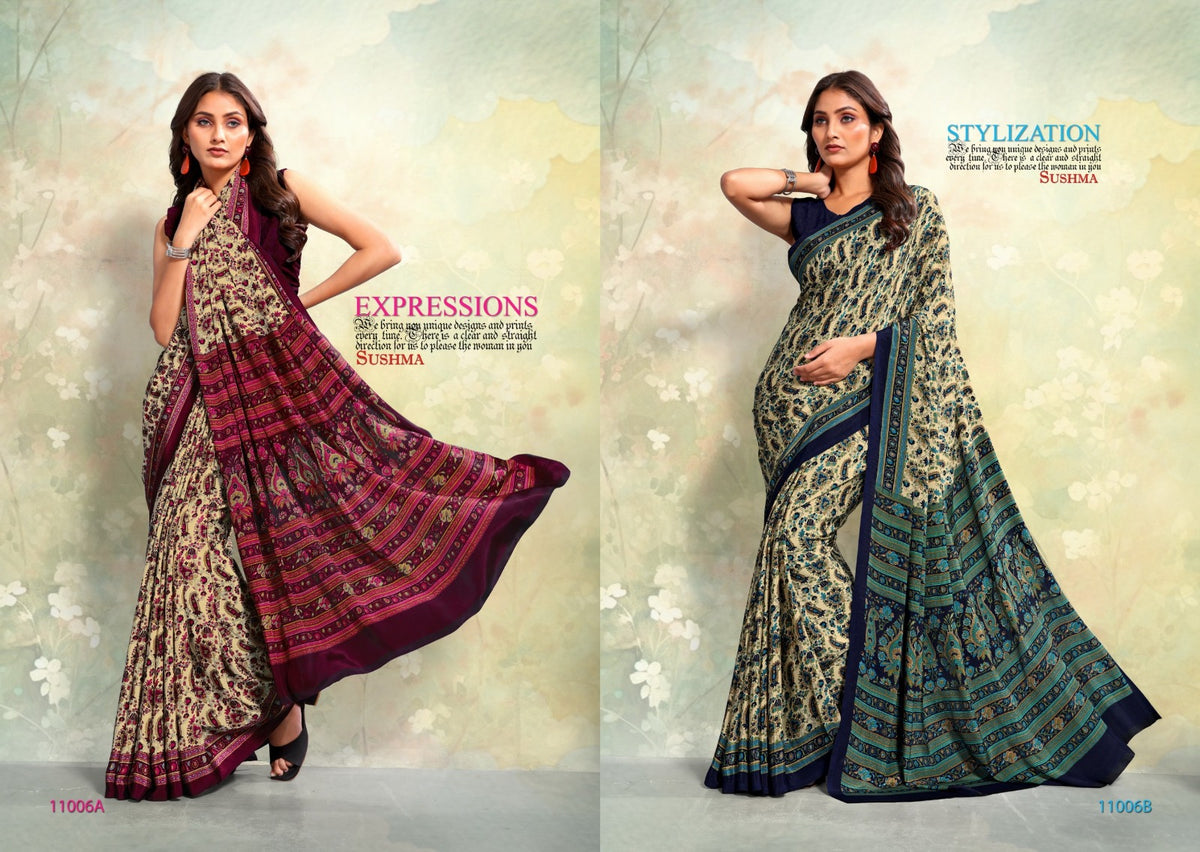 Crape Crafts Sushma Sarees Wholesaler Ahmedabad