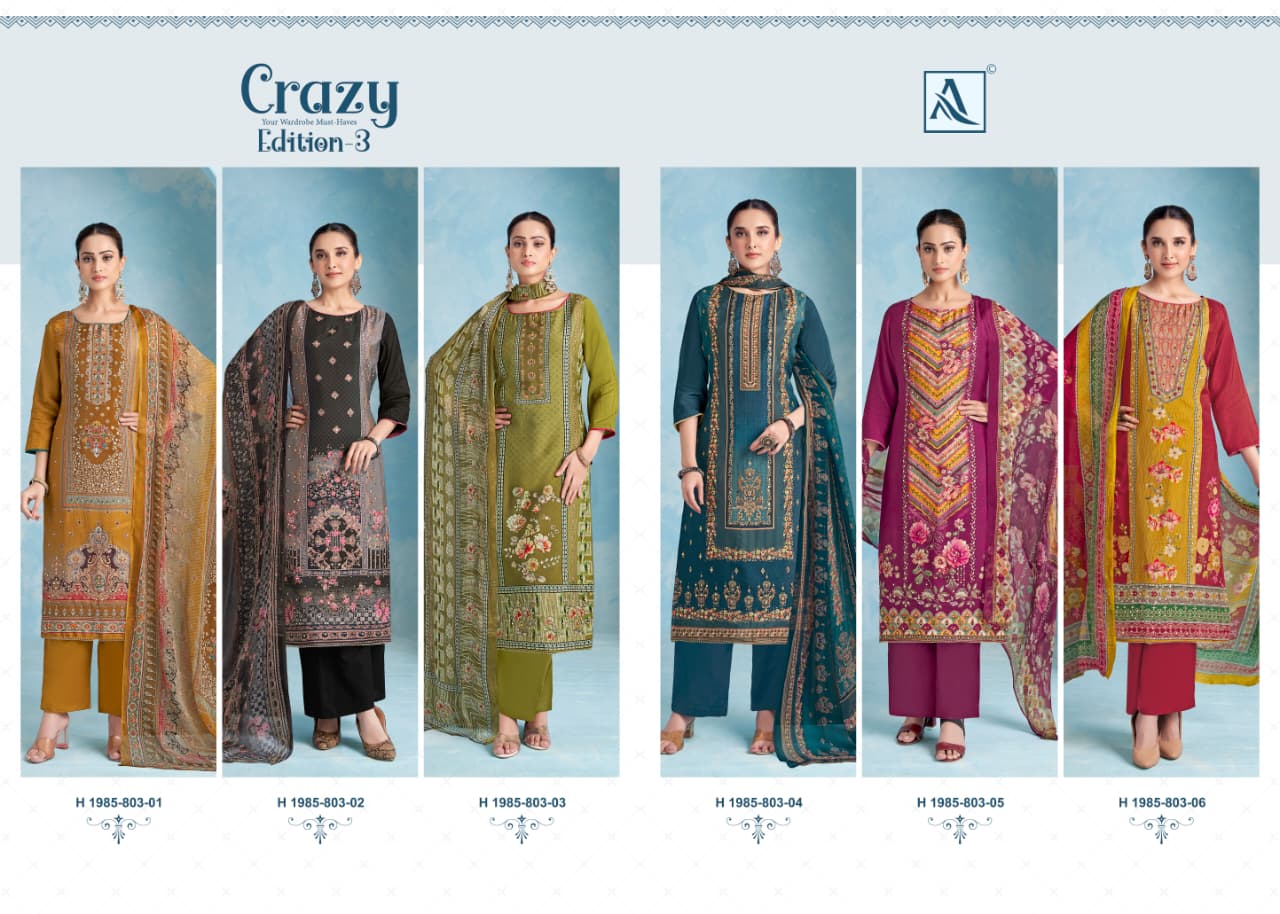 Crazy Edition 3 Alok Viscose Muslin Karachi Salwar Suits Exporter Gujarat
