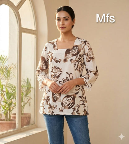 Cream White 100726 Mfs Cotton Stylish Short Tops Supplier Gujarat