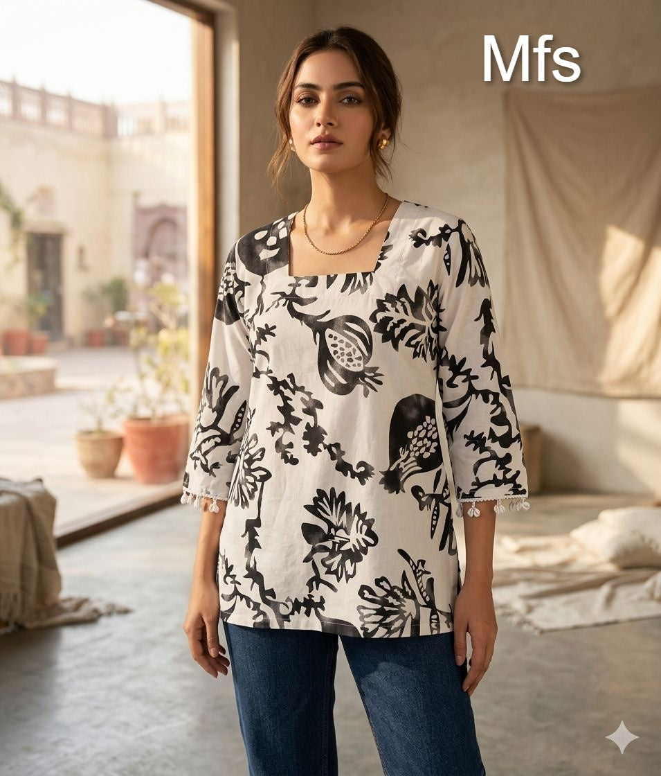 Cream White 100726 Mfs Cotton Stylish Short Tops Supplier Gujarat