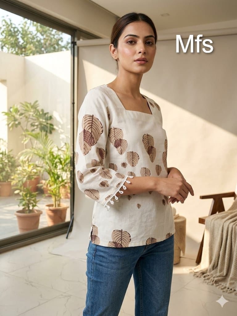 Cream White 100726 Mfs Cotton Stylish Short Tops Supplier Gujarat