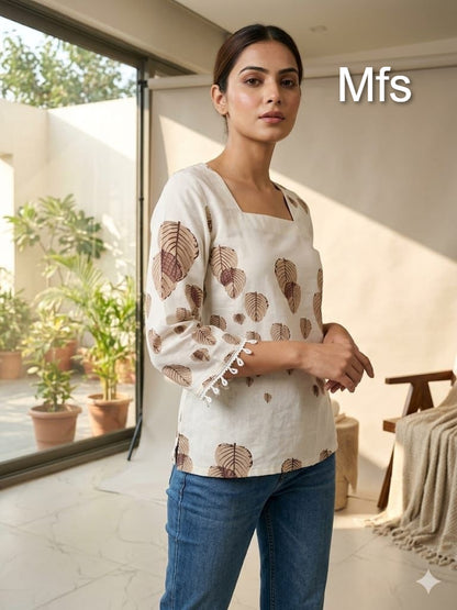 Cream White 100726 Mfs Cotton Stylish Short Tops Supplier Gujarat