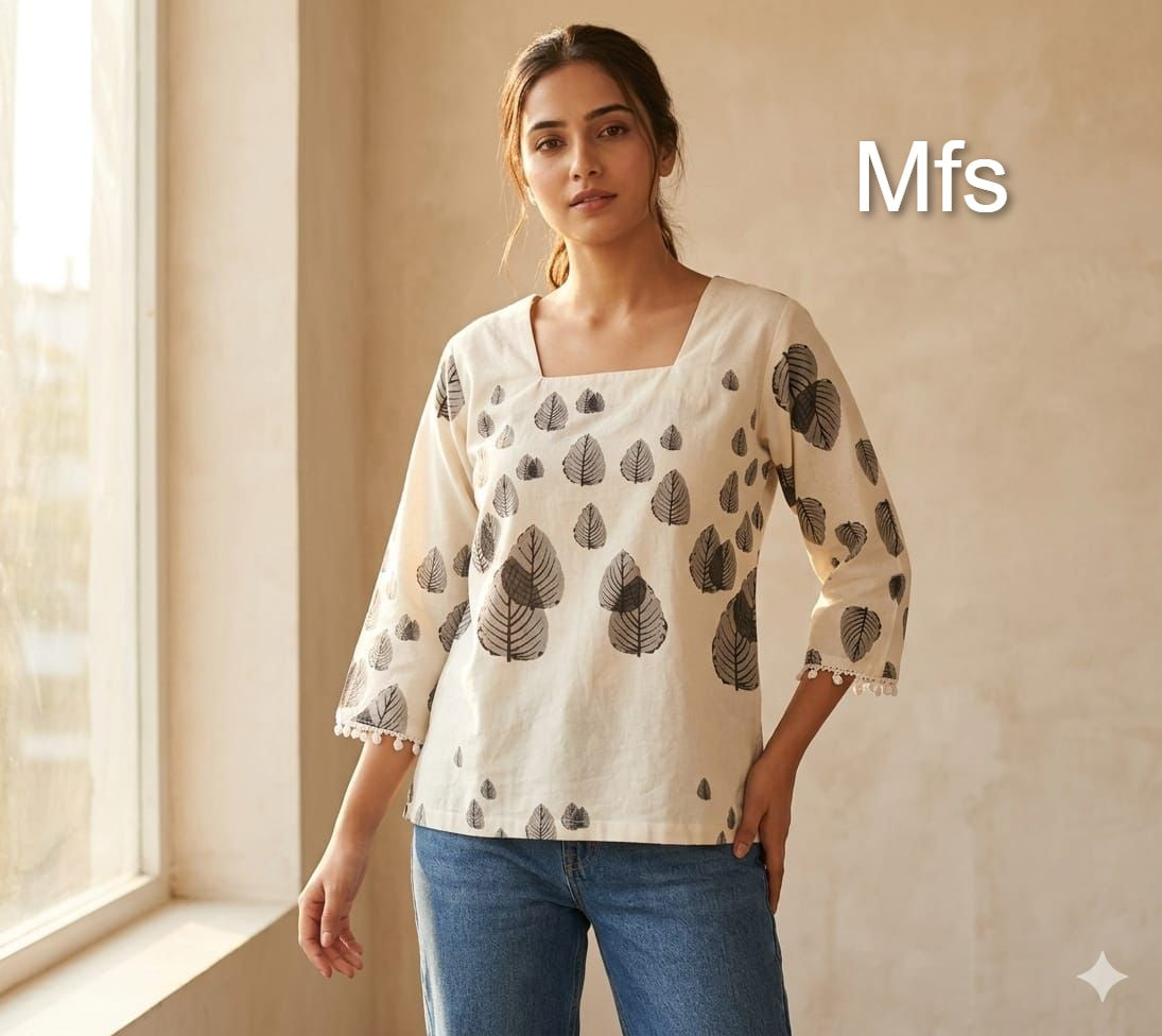 Cream White 100726 Mfs Cotton Stylish Short Tops Supplier Gujarat