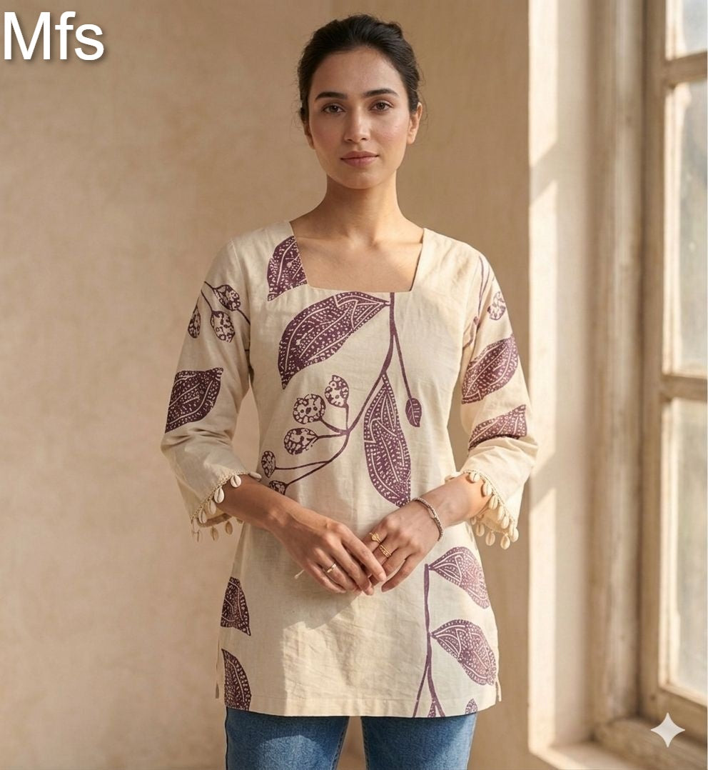 Cream White 100726 Mfs Cotton Stylish Short Tops Supplier Gujarat