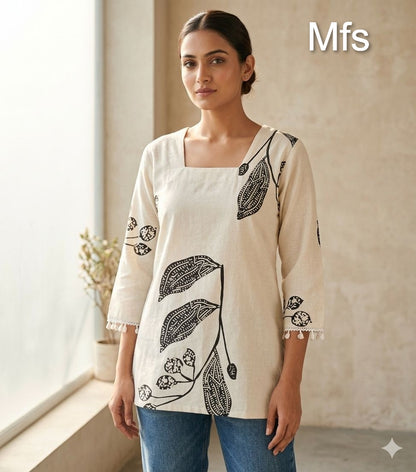 Cream White 100726 Mfs Cotton Stylish Short Tops Supplier Gujarat