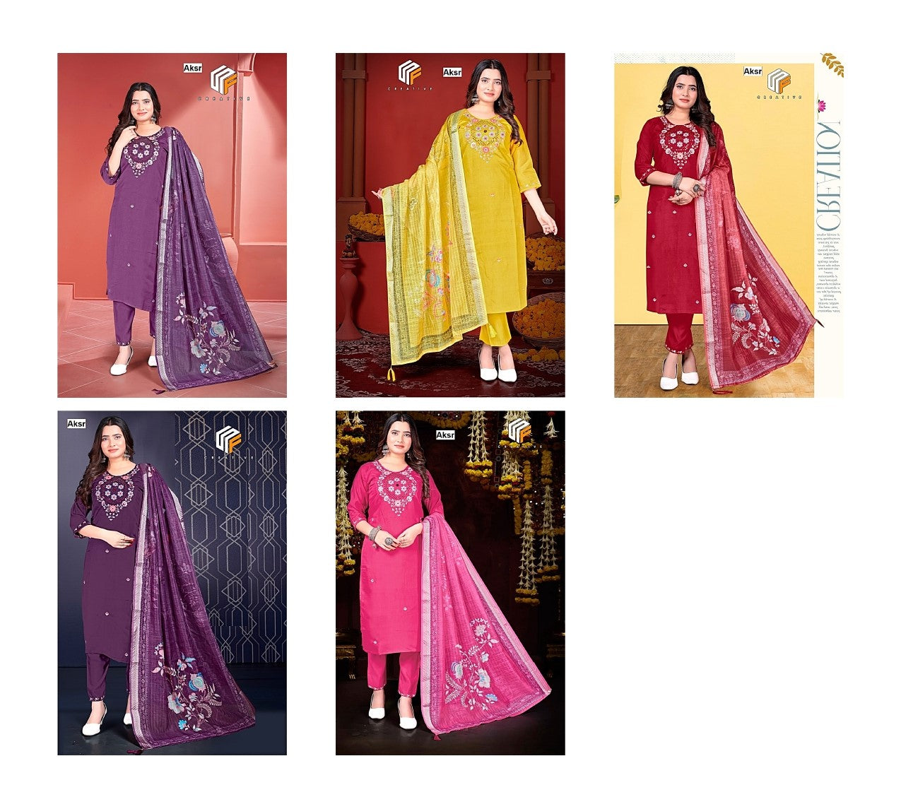 Creative Aksr Roman Silk Readymade Pant Style Suits Manufacturer Ahmedabad