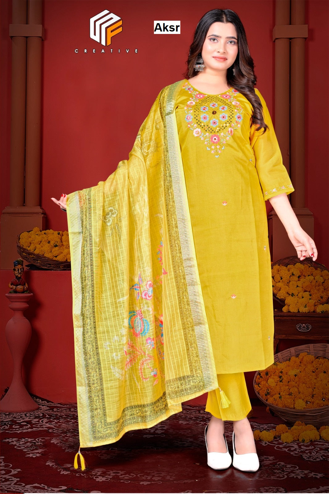 Creative Aksr Roman Silk Readymade Pant Style Suits Manufacturer Ahmedabad