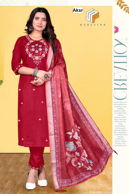 Creative Aksr Roman Silk Readymade Pant Style Suits Manufacturer Ahmedabad