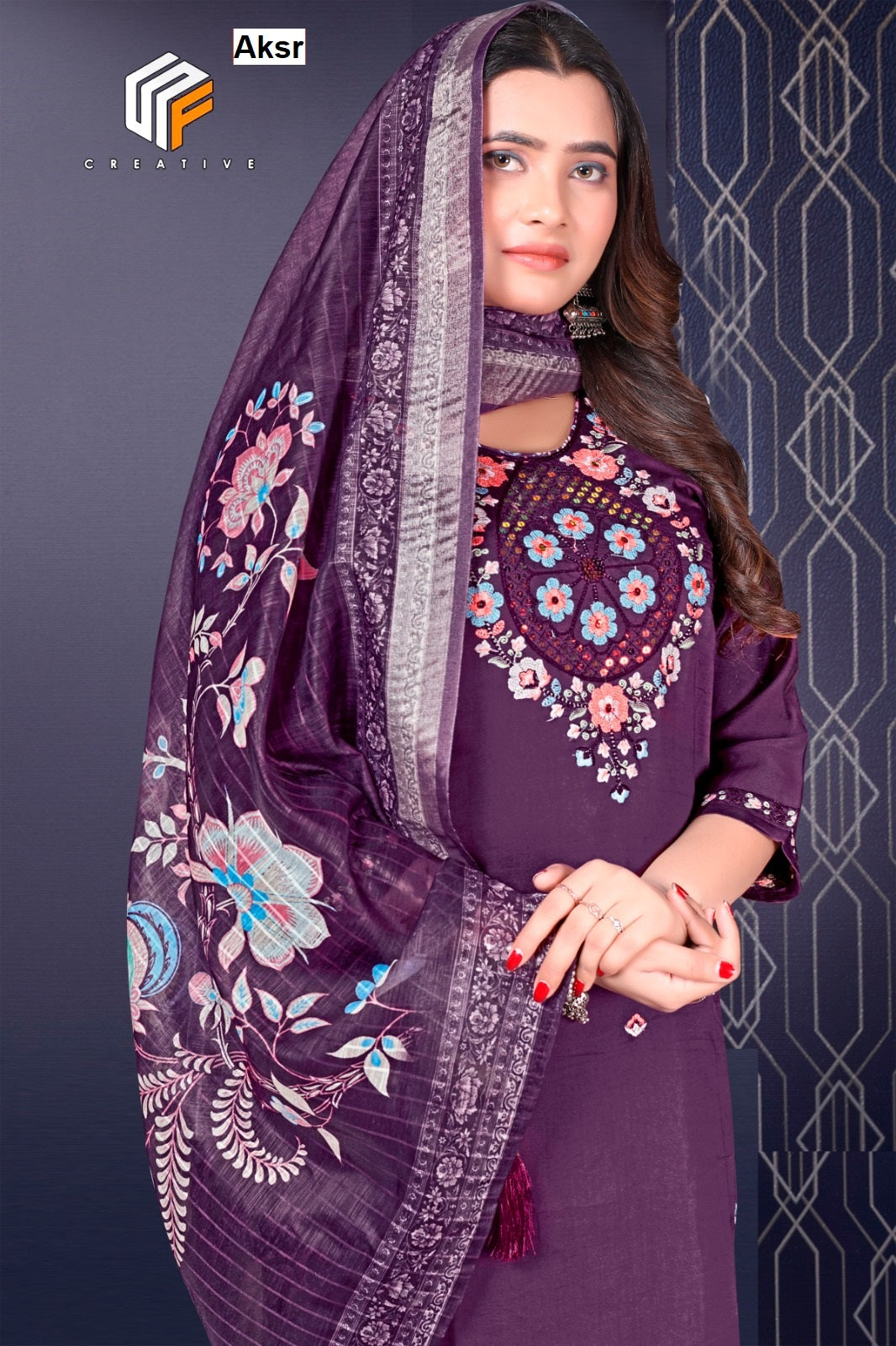 Creative Aksr Roman Silk Readymade Pant Style Suits Manufacturer Ahmedabad