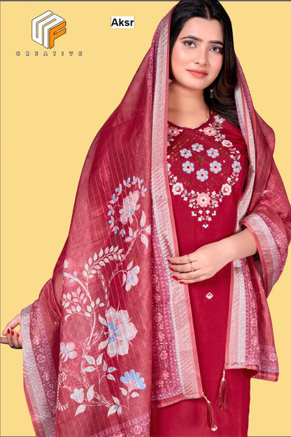 Creative Aksr Roman Silk Readymade Pant Style Suits Manufacturer Ahmedabad