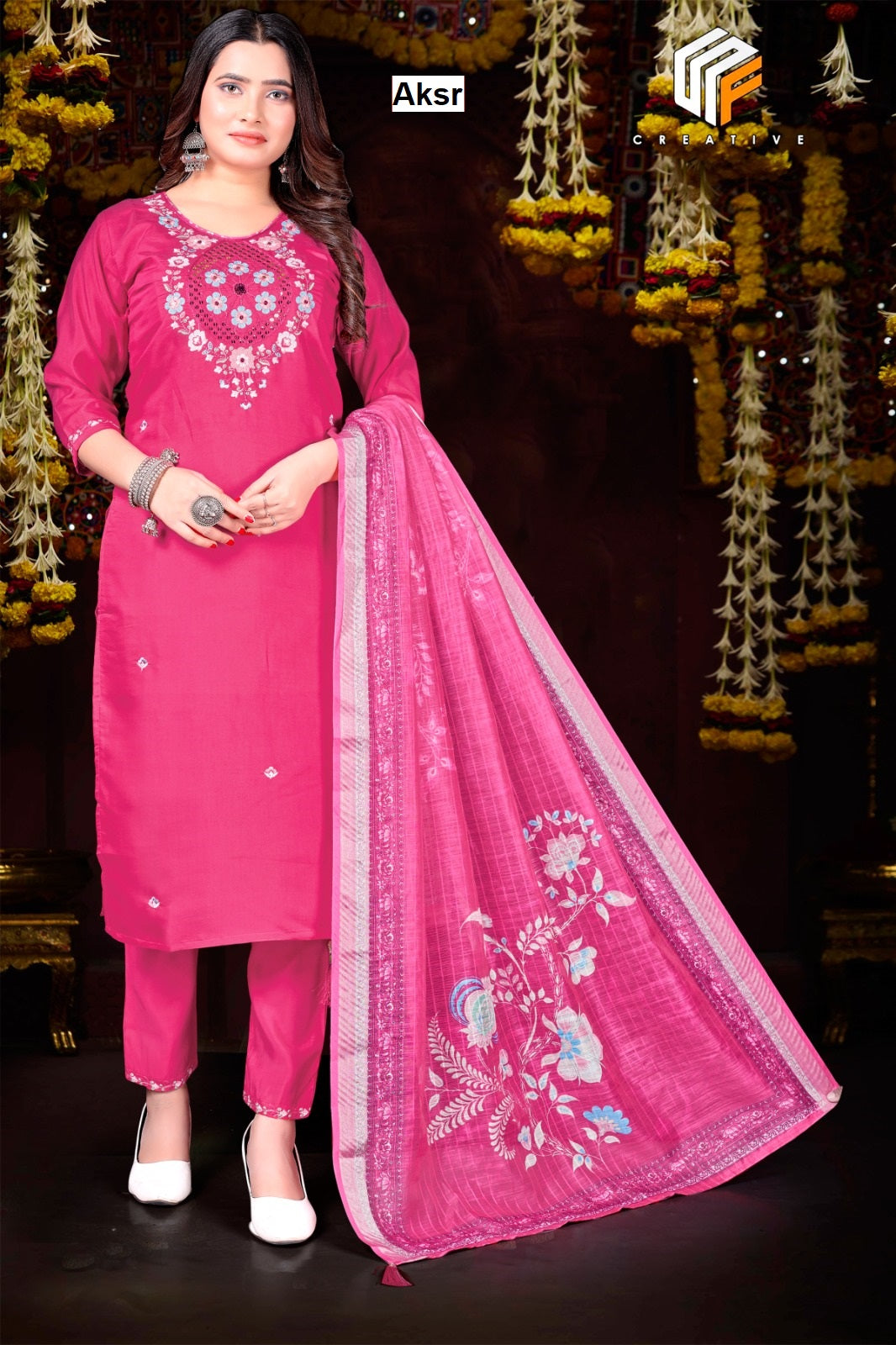 Creative Aksr Roman Silk Readymade Pant Style Suits Manufacturer Ahmedabad