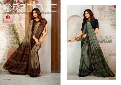 Credible Sushma Crape Printed Sarees Supplier Gujarat