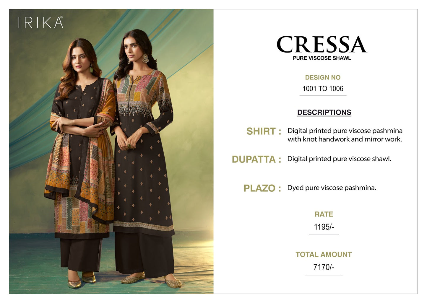 Cressa Irika Pashmina Suits Manufacturer Ahmedabad