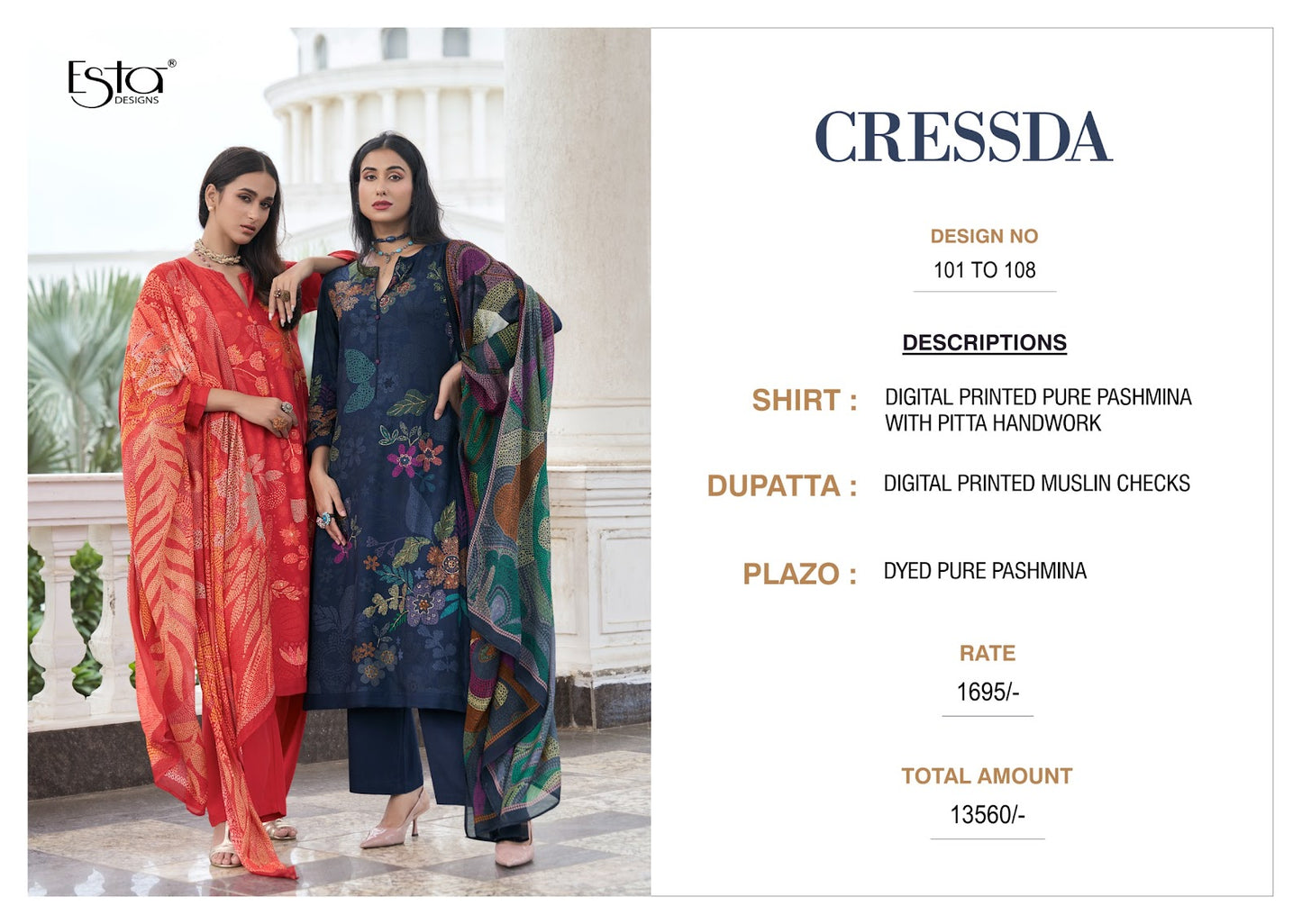 Cressda Esta Designs Pashmina Suits Wholesaler Gujarat