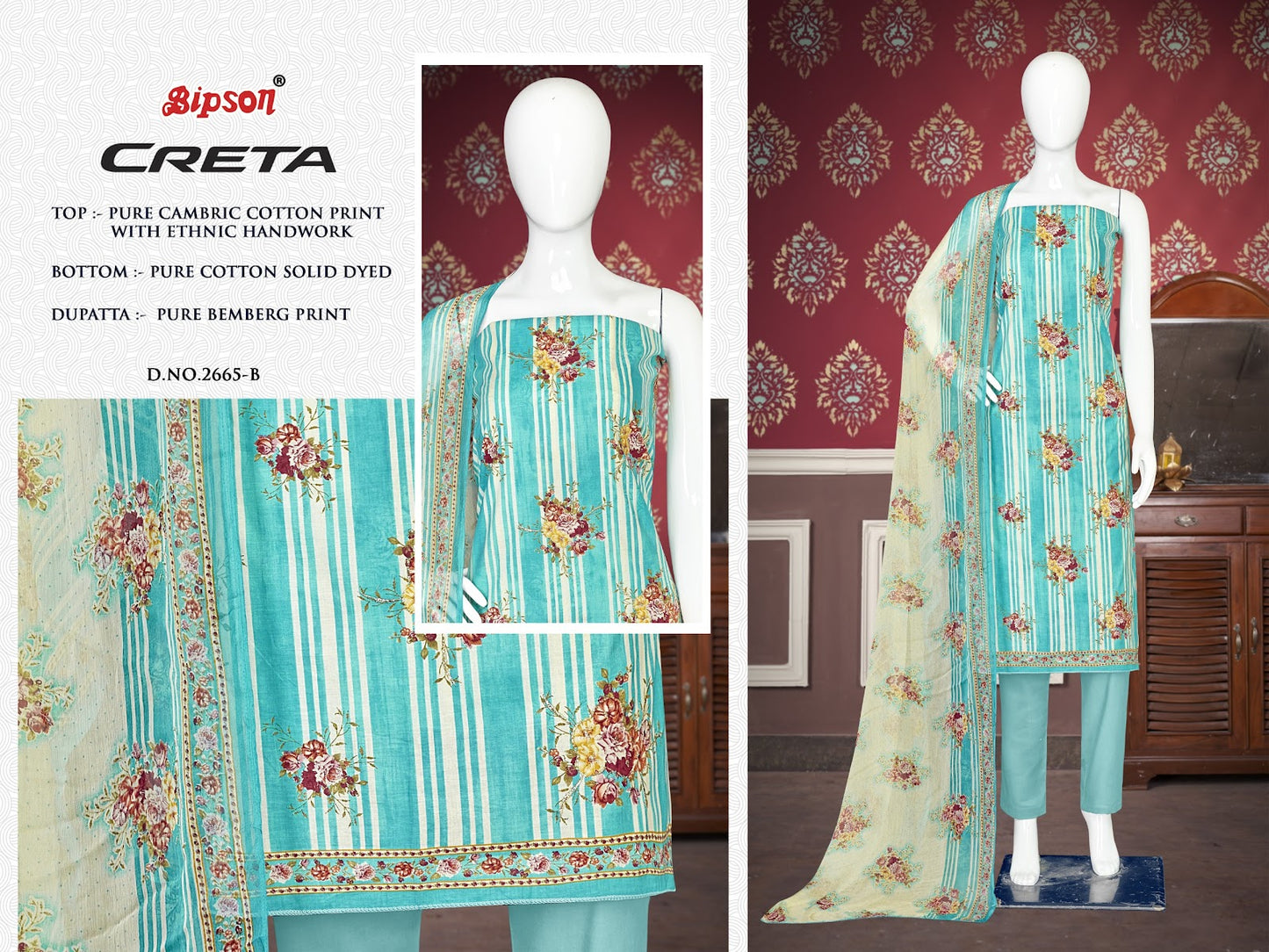 Creta 2665 Bipson Prints Cambric Cotton Pant Style Suits Supplier Gujarat