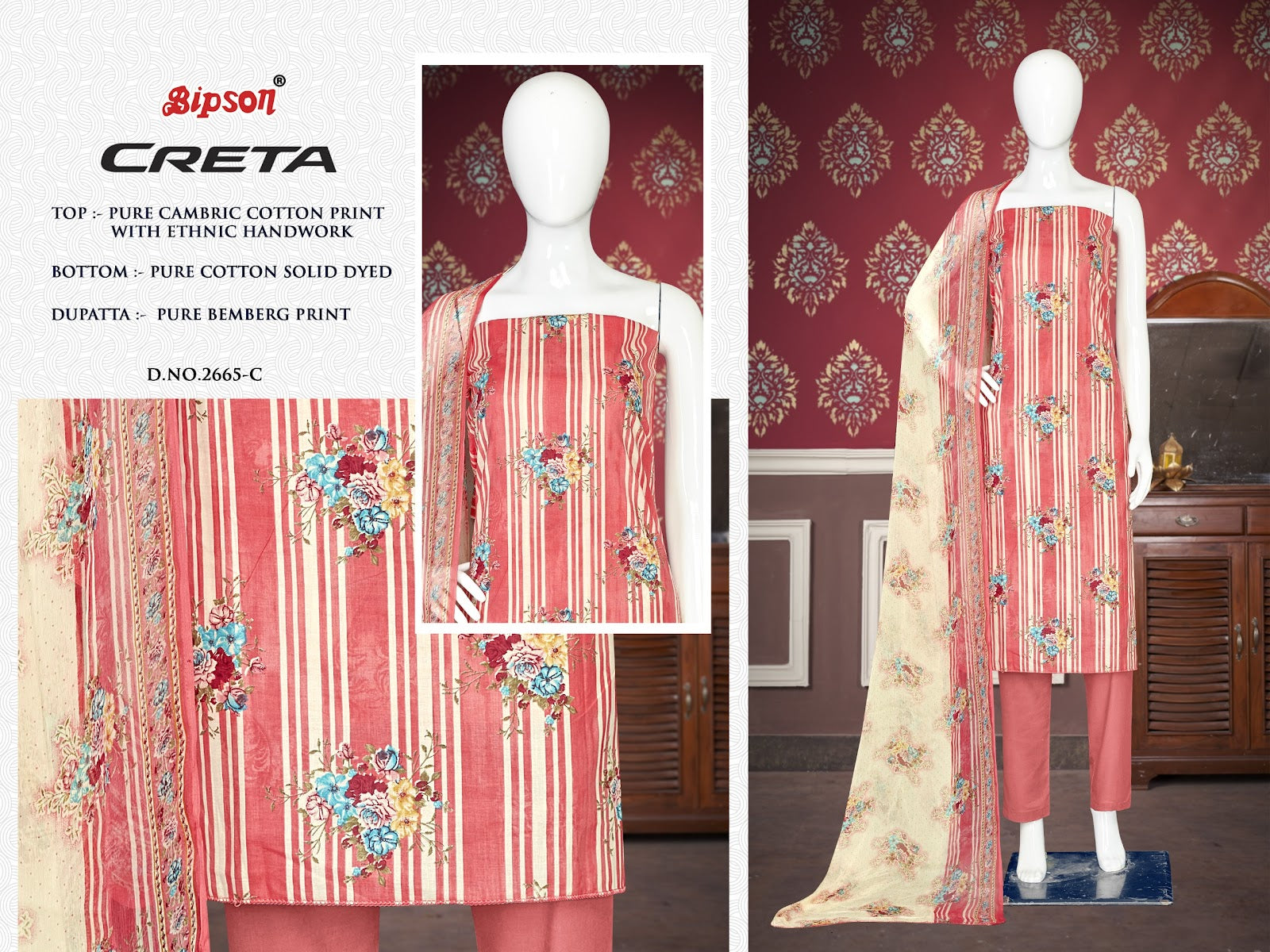 Creta 2665 Bipson Prints Cambric Cotton Pant Style Suits Supplier Gujarat