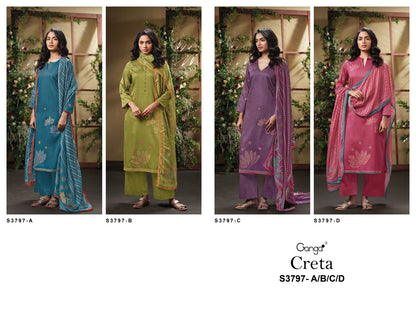 Creta 3797 Ganga Premium Cotton Plazzo Style Suits Manufacturer Ahmedabad