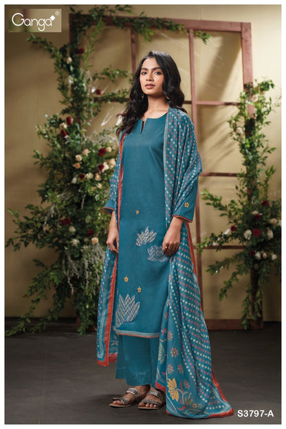 Creta 3797 Ganga Premium Cotton Plazzo Style Suits Manufacturer Ahmedabad