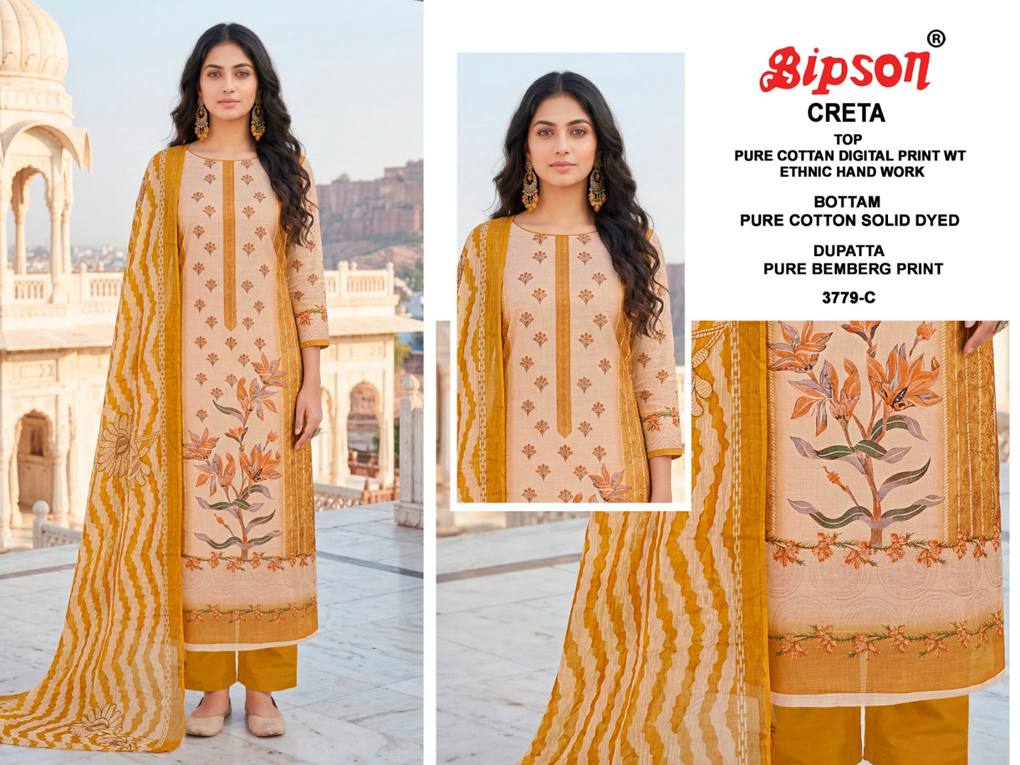 Creta 3827-3779 Bipson Prints Cotton Pant Style Suits Wholesale Price