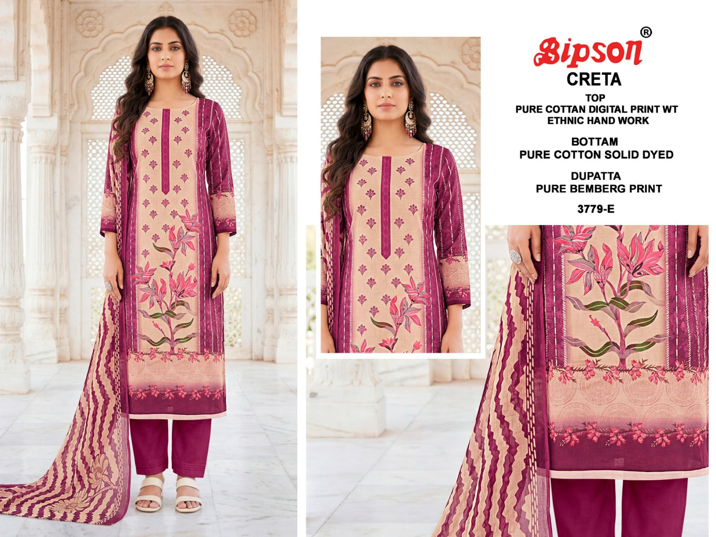 Creta 3827-3779 Bipson Prints Cotton Pant Style Suits Wholesale Price