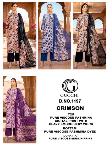 Crimson 1197 Gucchi Viscose Pashmina Suits Supplier