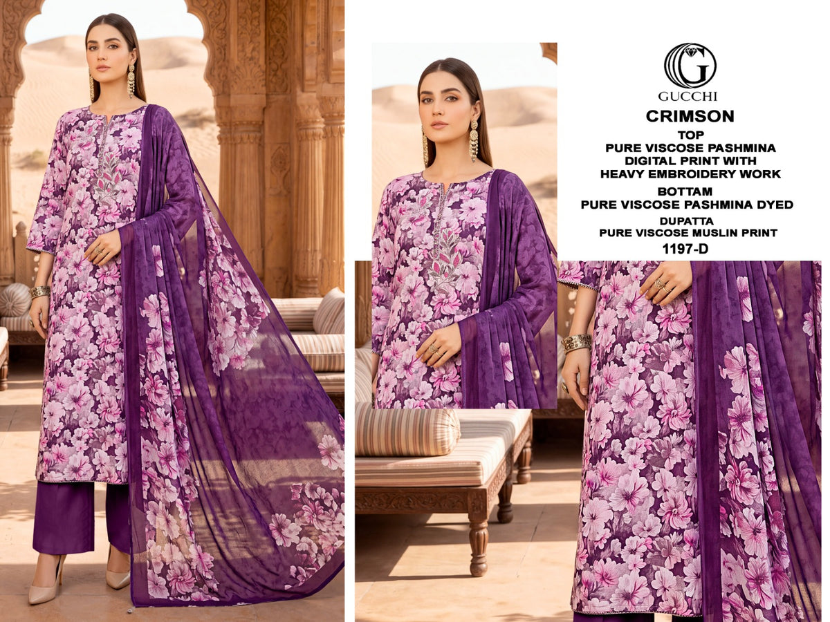 Crimson 1197 Gucchi Viscose Pashmina Suits Supplier