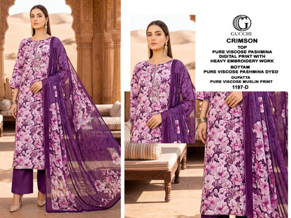 Crimson 1197 Gucchi Viscose Pashmina Suits Supplier