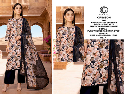 Crimson 1197 Gucchi Viscose Pashmina Suits Supplier