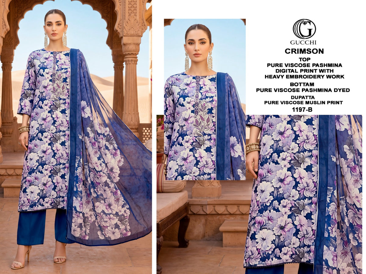 Crimson 1197 Gucchi Viscose Pashmina Suits Supplier