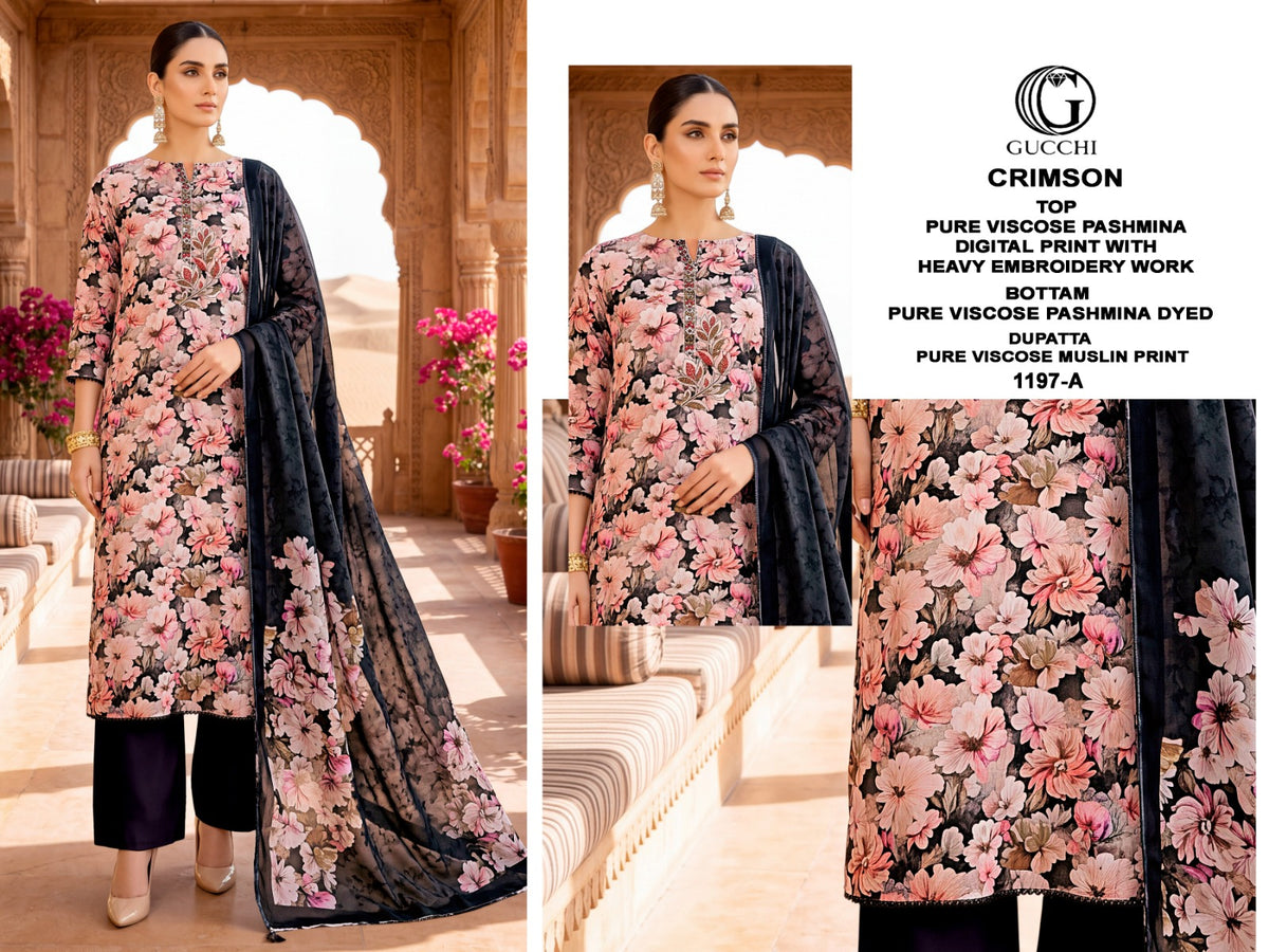 Crimson 1197 Gucchi Viscose Pashmina Suits Supplier