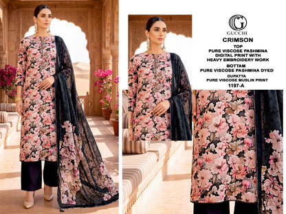 Crimson 1197 Gucchi Viscose Pashmina Suits Supplier