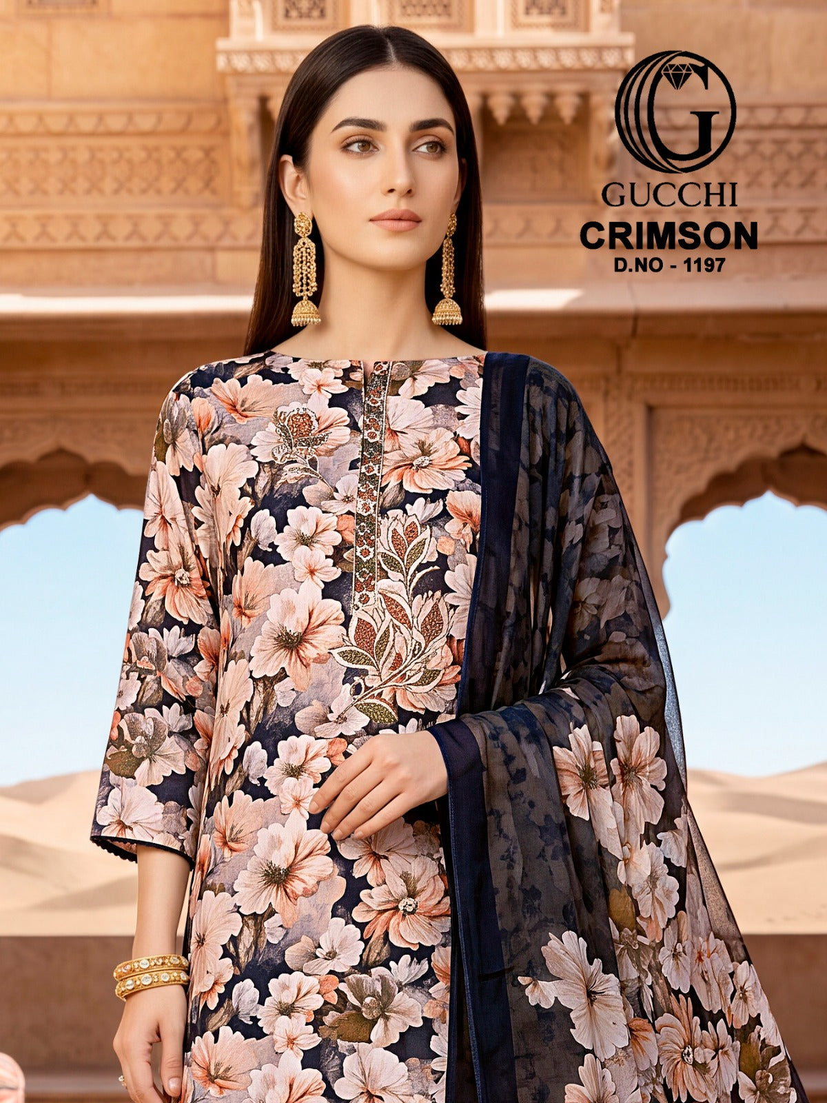 Crimson 1197 Gucchi Viscose Pashmina Suits Supplier