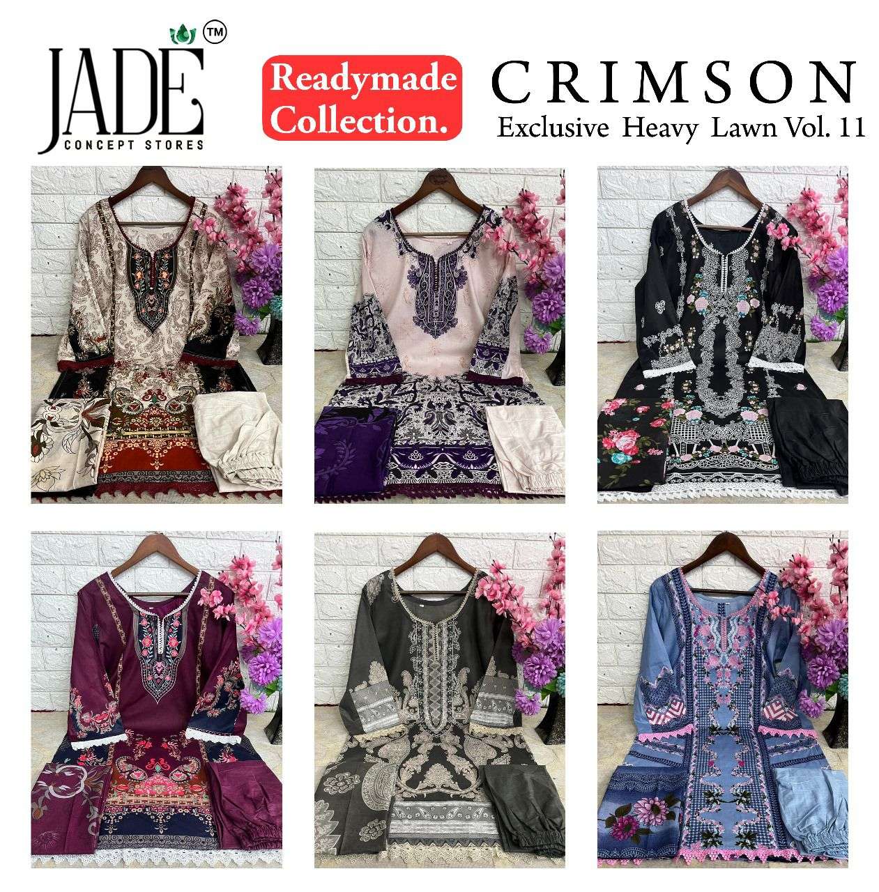 Crimson Exclusive Heavy Lawn Vol 11 Jade Heavy Lawn Karachi Readymade Suits Wholesale Price