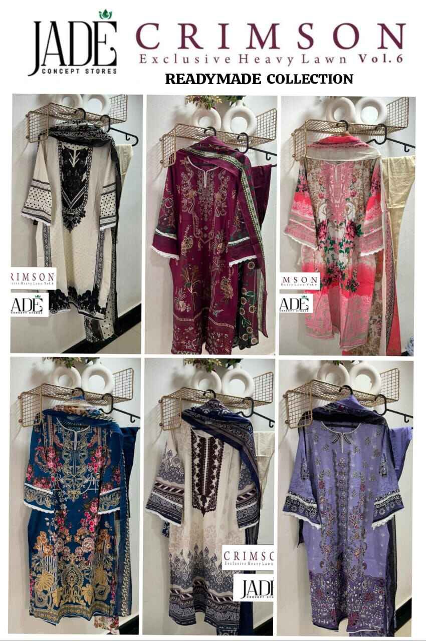 Crimson Exclusive Heavy Lawn Vol 6 Jade Karachi Readymade Suits Manufacturer Ahmedabad