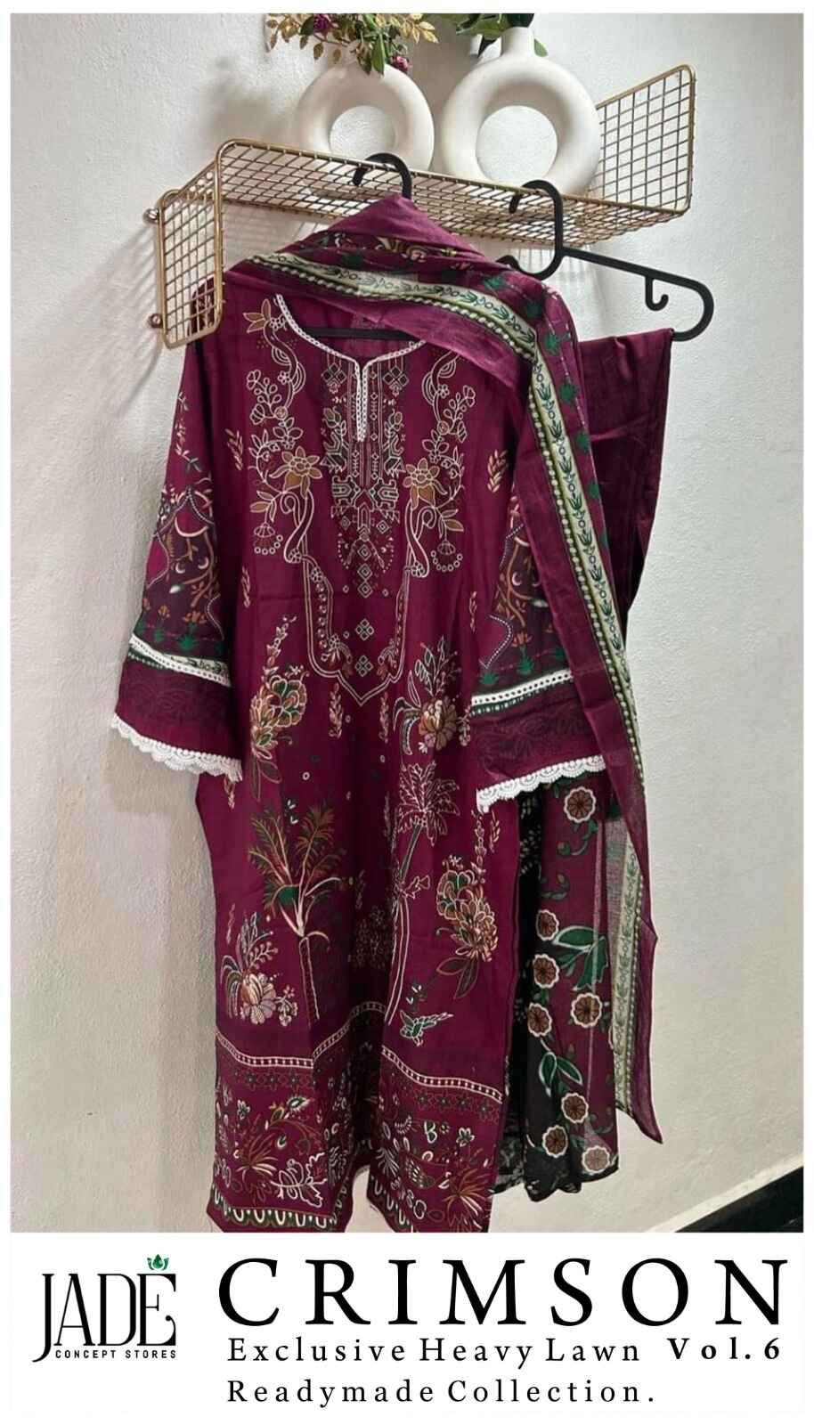 Crimson Exclusive Heavy Lawn Vol 6 Jade Karachi Readymade Suits Manufacturer Ahmedabad