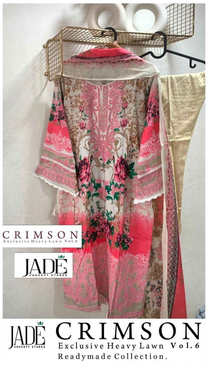Crimson Exclusive Heavy Lawn Vol 6 Jade Karachi Readymade Suits Manufacturer Ahmedabad