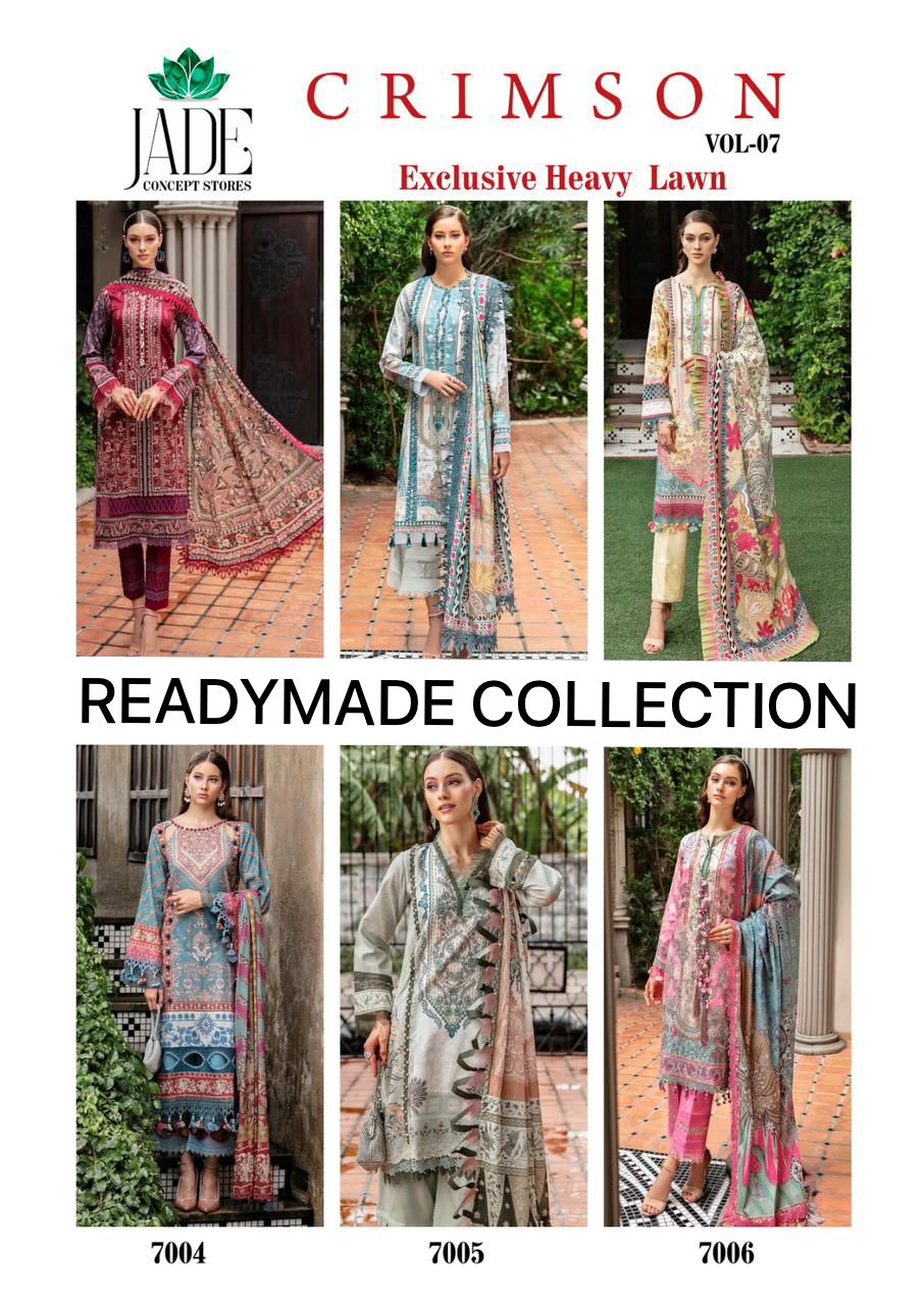 Crimson Heavy Lawn Vol 7 Jade Cotton Karachi Readymade Suits Wholesale Rate